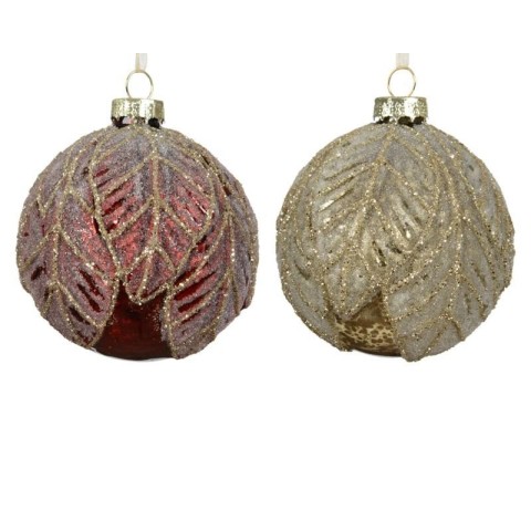 SFERA VETRO FOGLIA ORO ROSSO GLITTER D.10